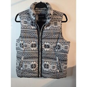 Lands‎ End Womens Down Feather Puffer Vest Plus  Size 10-12 Winter Snowflake